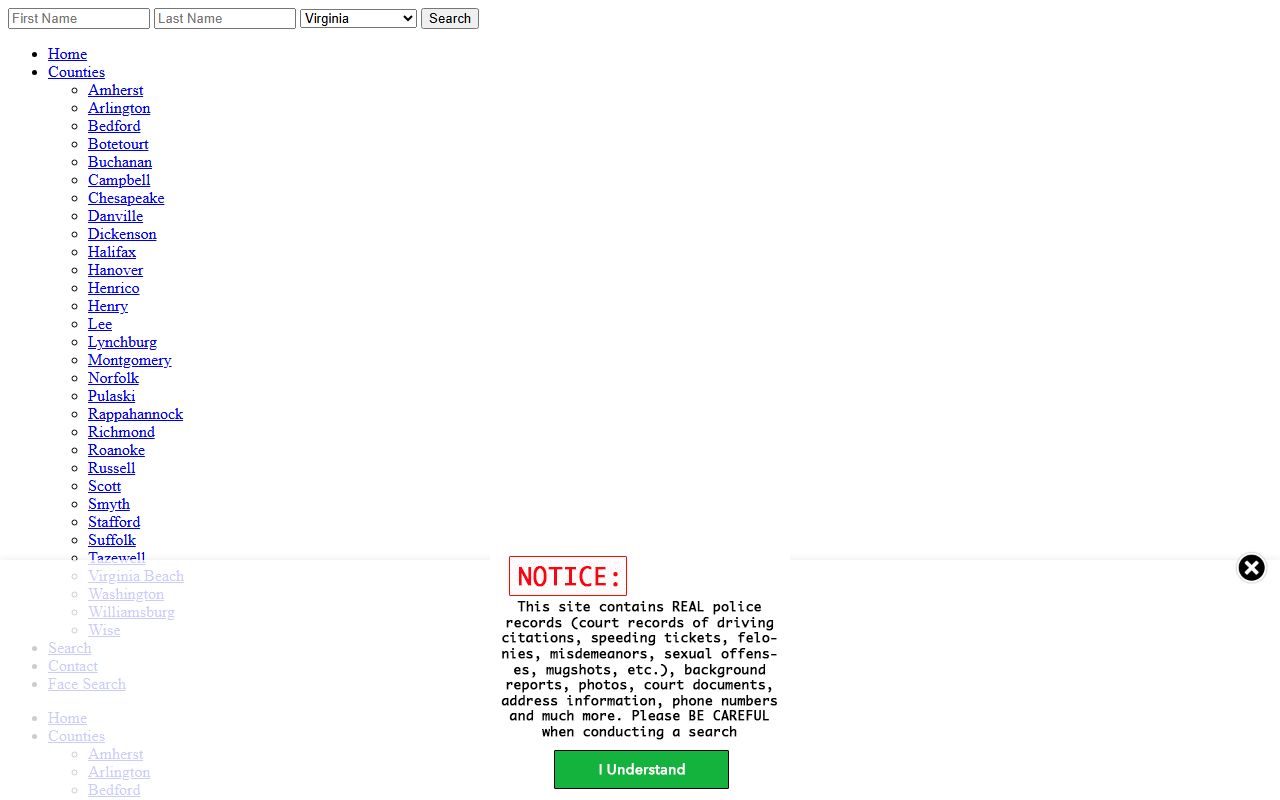 Virginia arrests.org statewide mugshot database for Virginia busted mugshots search