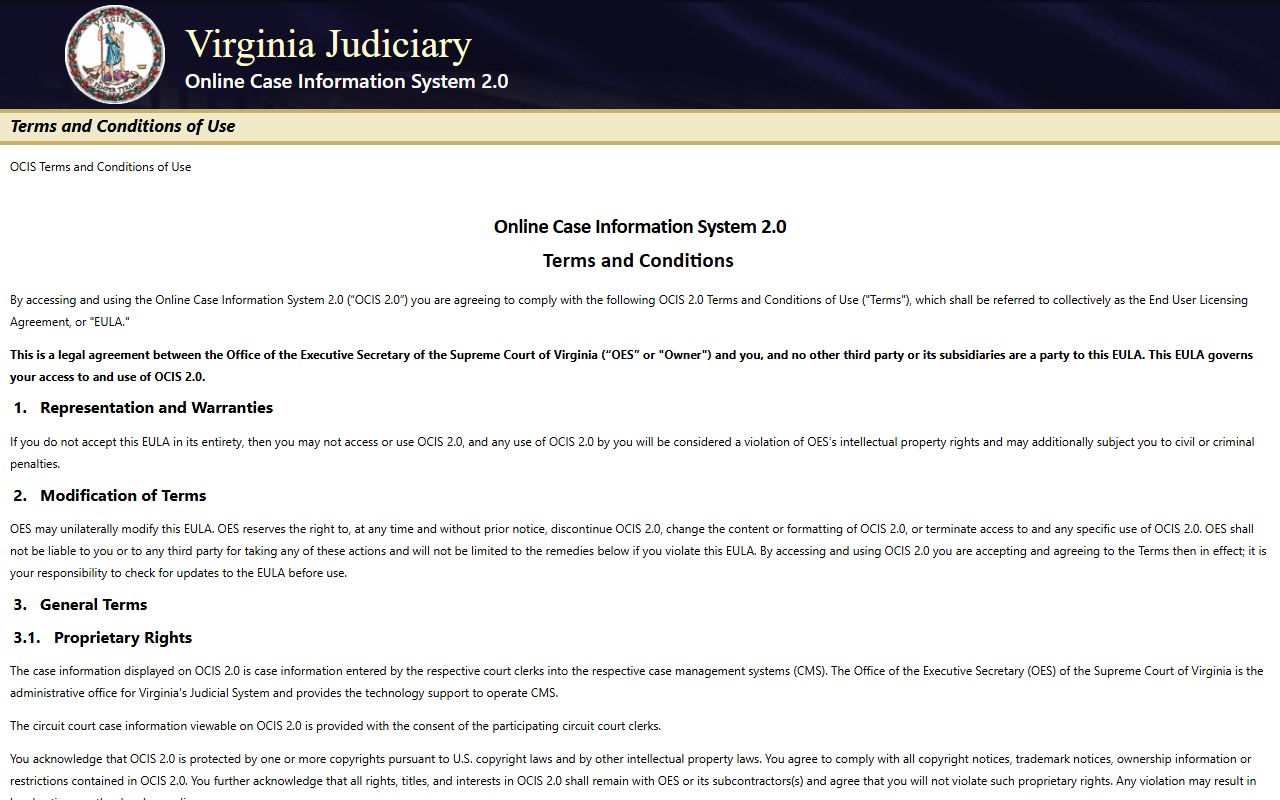 Virginia Online Case Information System OCIS for busted mugshots court records search